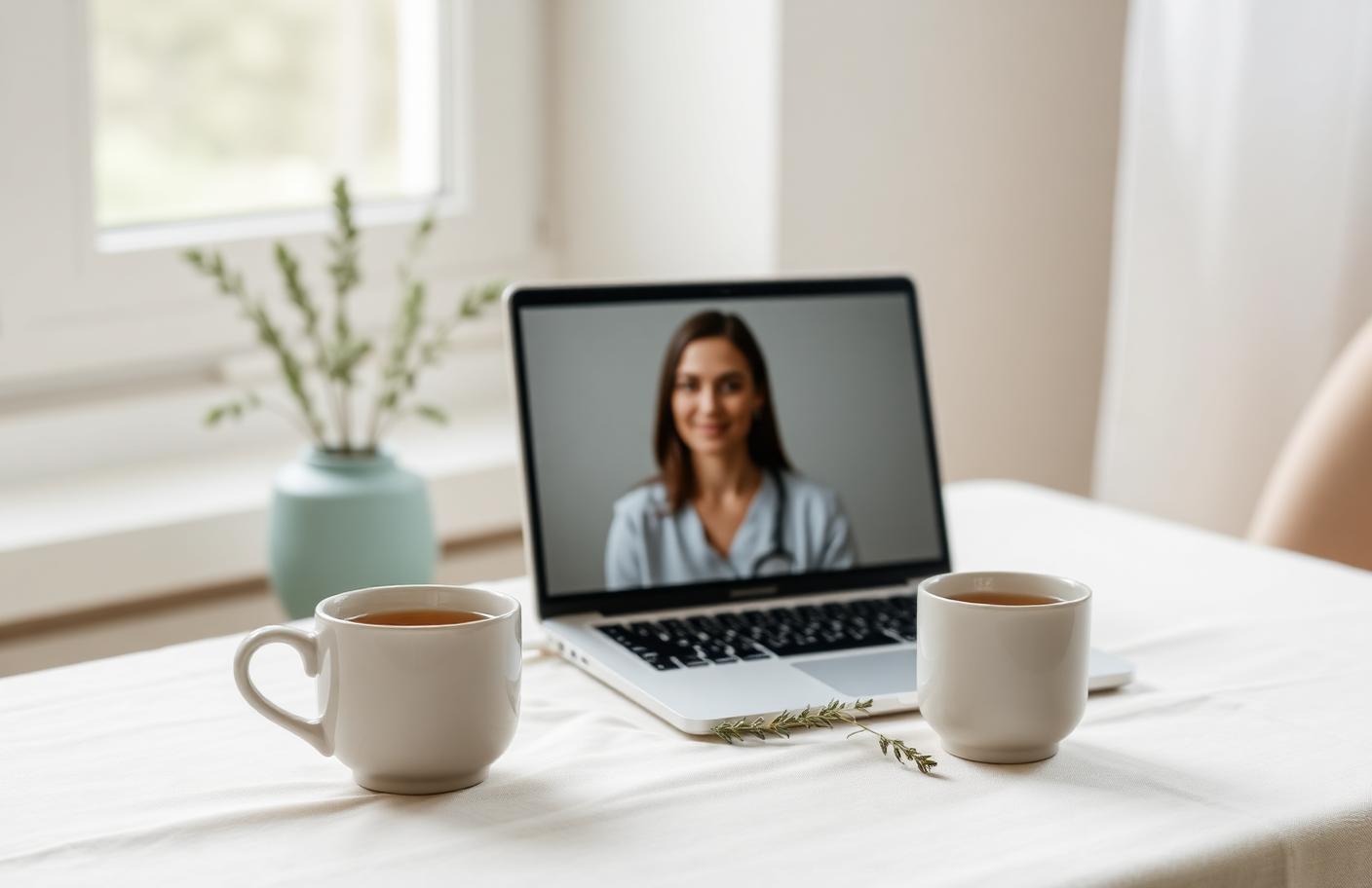 Virtual coaching session set up on a calm desk